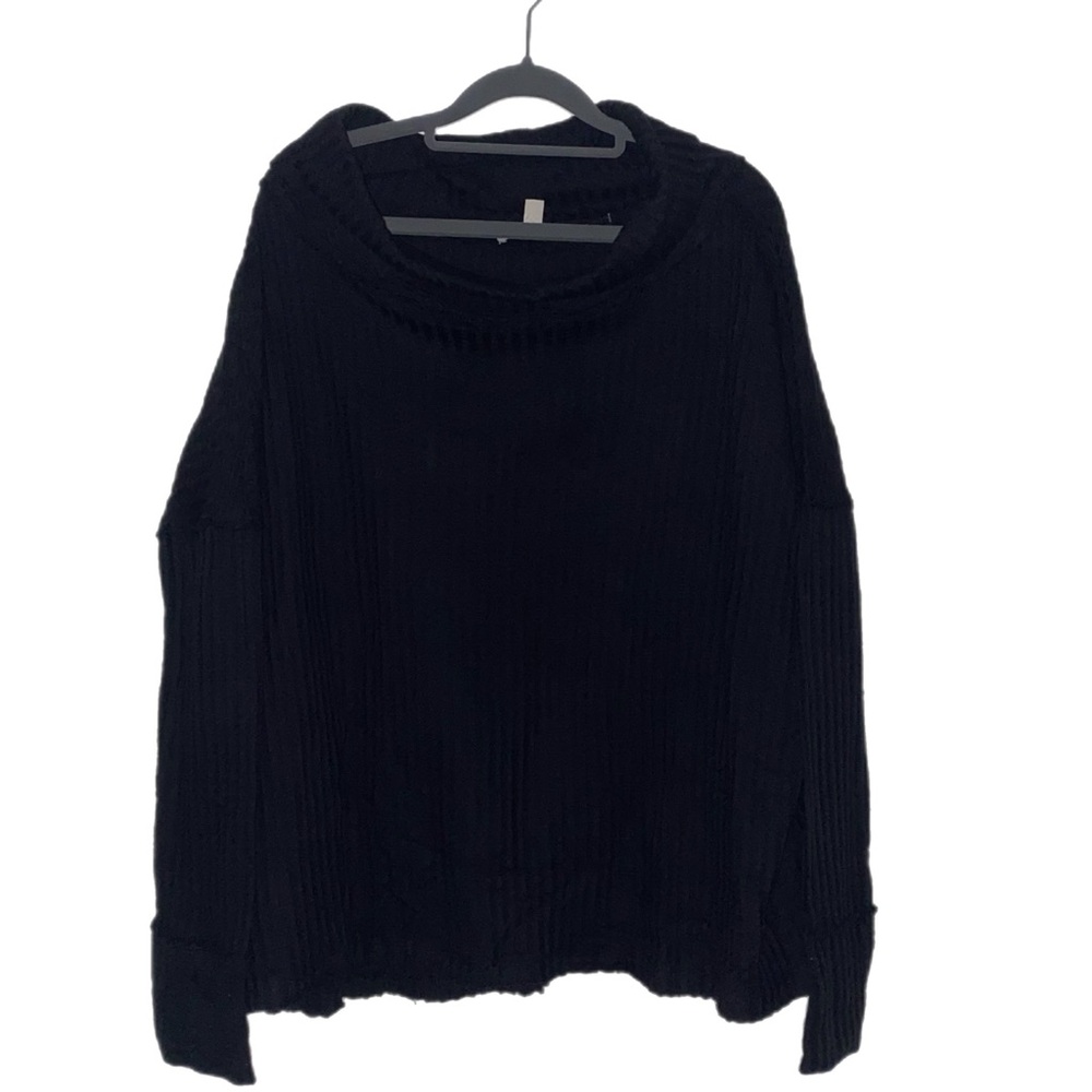 Free People Cozy Minimalist 100% Cotton Waffle Knit Open Back Top Black SP - Picture 3 of 9